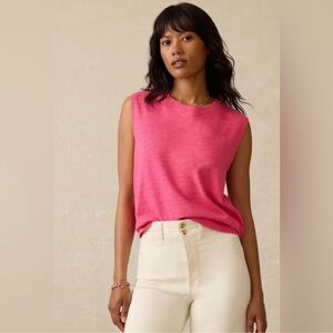 Faherty Sunwashed Slub Muscle Tank in Pink Organic Cotton Size Small